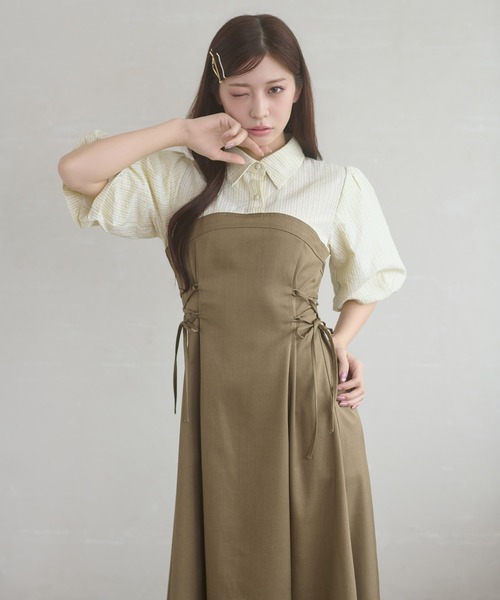 Ambre Neige（アンブルネージュ）の「assortment lace up docking dress / アソートレースアップドッキンワンピース（ワンピース・レディース・グレー系その他/ブラウン系その他/グレー/ブラック系その他/ベージュ系その他/モカ/ネイビー/ベージュ/ブラック・FREE）」の14枚目の写真