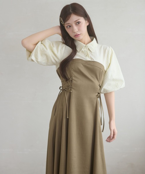 Ambre Neige（アンブルネージュ）の「assortment lace up docking dress / アソートレースアップドッキンワンピース（ワンピース・レディース・グレー系その他/ブラウン系その他/グレー/ブラック系その他/ベージュ系その他/モカ/ネイビー/ベージュ/ブラック・FREE）」の15枚目の写真