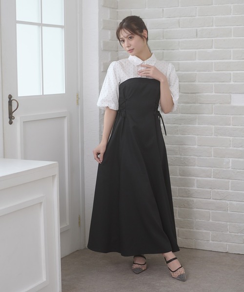 セール】assortment lace up docking dress / アソートレースアップ