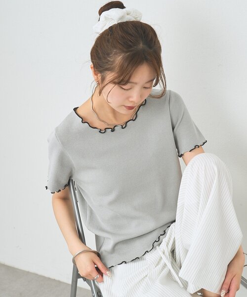 mystic(ミスティック)の「配色メロウニットT(Tシャツ/カットソー・レディース・ピンク/ネイビー/アイボリー/グレー・FREE)」の7枚目の写真