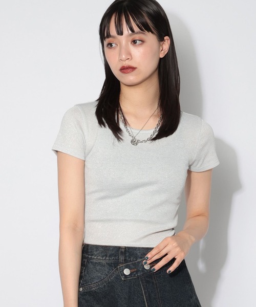 PAGEBOY（ページボーイ）の「ラメテレココンパクトT（Tシャツ/カットソー・レディース・シルバー/オフホワイト・MEDIUM/SMALL）」の2枚目の写真