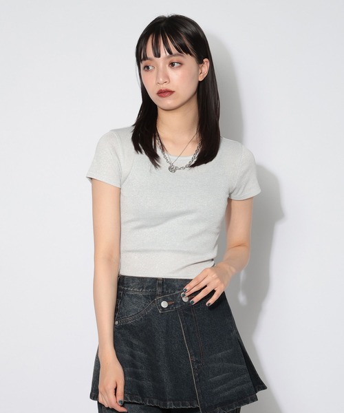 PAGEBOY（ページボーイ）の「ラメテレココンパクトT（Tシャツ/カットソー・レディース・シルバー/オフホワイト・MEDIUM/SMALL）」の6枚目の写真