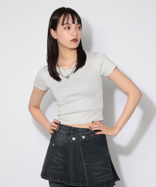 PAGEBOY（ページボーイ）の「ラメテレココンパクトT（Tシャツ/カットソー・レディース・シルバー/オフホワイト・MEDIUM/SMALL）」の7枚目の写真