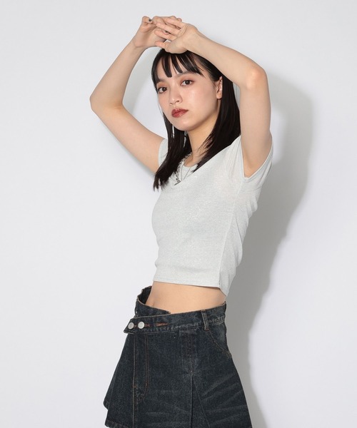 PAGEBOY（ページボーイ）の「ラメテレココンパクトT（Tシャツ/カットソー・レディース・シルバー/オフホワイト・MEDIUM/SMALL）」の8枚目の写真