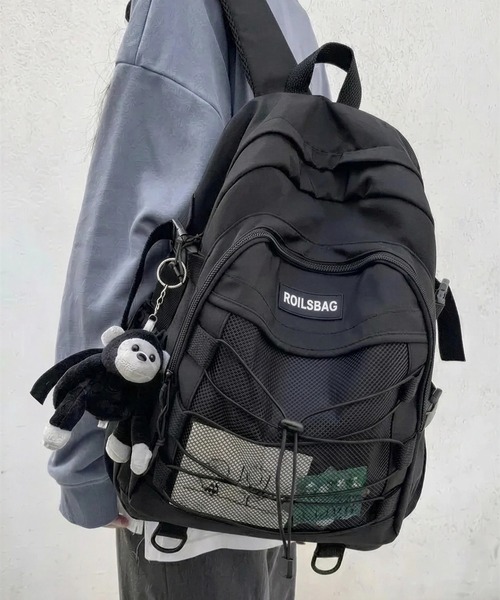 yuue' ( wear )(ユーイ)の「大容量ドローコードナイロンリュックサック/通勤通学/バックパック/ユニセックス(バックパック/リュック・レディース・アイボリー/ブラック・FREE)」の2枚目の写真