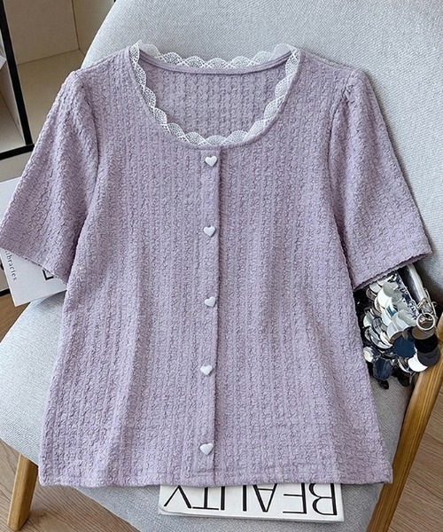 LUCPY(ラクピー)の「ハートボタンリブニットトップス(その他トップス・レディース・パープル/ブルー・XXX-LARGE/XX-LARGE/X-LARGE/LARGE)」の2枚目の写真