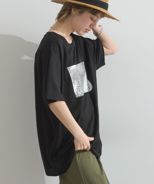 Fizz(フィズ)の「冷感鹿の子 ボックス箔プリントTシャツ(Tシャツ/カットソー・レディース・ブラック/ホワイト・M)」の6枚目の写真