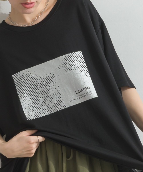 Fizz(フィズ)の「冷感鹿の子 ボックス箔プリントTシャツ(Tシャツ/カットソー・レディース・ブラック/ホワイト・M)」の7枚目の写真