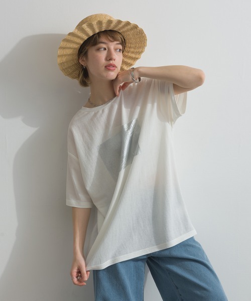 Fizz(フィズ)の「冷感鹿の子 ボックス箔プリントTシャツ(Tシャツ/カットソー・レディース・ブラック/ホワイト・M)」の9枚目の写真