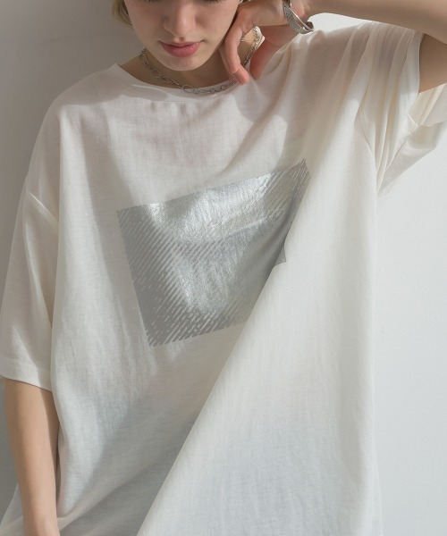 Fizz(フィズ)の「冷感鹿の子 ボックス箔プリントTシャツ(Tシャツ/カットソー・レディース・ブラック/ホワイト・M)」の13枚目の写真