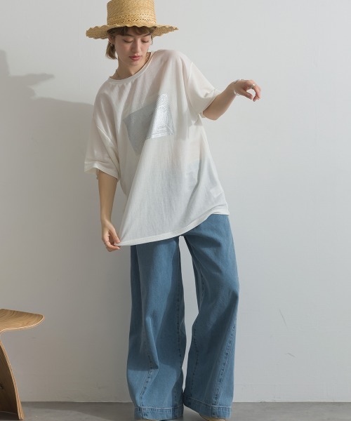 Fizz(フィズ)の「冷感鹿の子 ボックス箔プリントTシャツ(Tシャツ/カットソー・レディース・ブラック/ホワイト・M)」の14枚目の写真