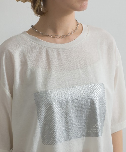 Fizz(フィズ)の「冷感鹿の子 ボックス箔プリントTシャツ(Tシャツ/カットソー・レディース・ブラック/ホワイト・M)」の15枚目の写真