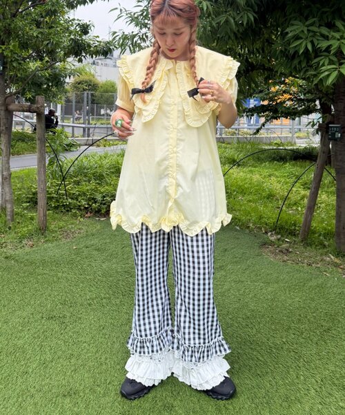 w closet(ダブルクローゼット)の「【Am企画】【リバイバルアイテム/EC限定カラー】ふりふりギンガムチェックパンツ(その他パンツ・レディース・レッド/ピンク/ブルー/グリーン・SMALL/MEDIUM)」の9枚目の写真