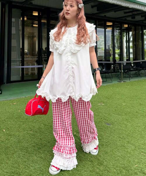 w closet（ダブルクローゼット）の「【Am企画】【リバイバルアイテム/EC限定カラー】ふりふりギンガムチェックパンツ（その他パンツ・レディース・レッド/ピンク/ブルー/グリーン・SMALL/MEDIUM）」の17枚目の写真