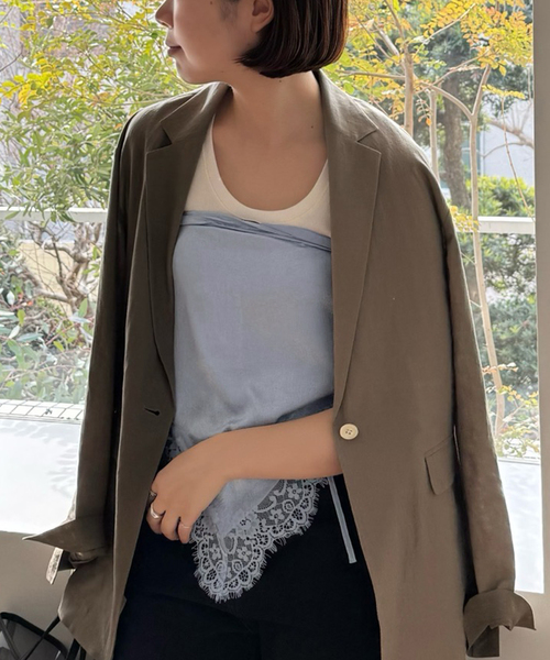 SLOBE IENA（スローブイエナ）の「《追加》レーストリムスカーフ（バンダナ/スカーフ・レディース・サックスブルー/ホワイト・FREE）」の17枚目の写真