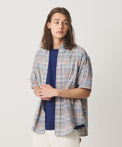 <CGS.> Patchwork Madras Check ботан‑даун шот‑футболка