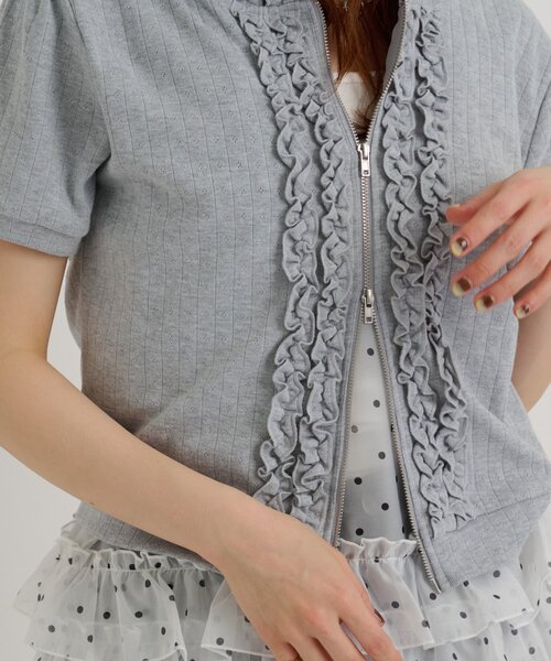 w closet(ダブルクローゼット)の「【3色展開】フリル半袖パーカー(パーカー・レディース・ブルー/グレー/ネイビー・FREE)」の4枚目の写真