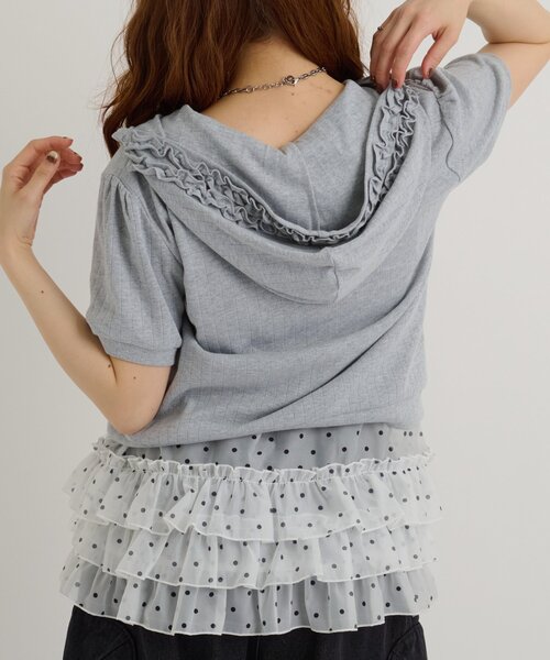 w closet(ダブルクローゼット)の「【3色展開】フリル半袖パーカー(パーカー・レディース・ブルー/グレー/ネイビー・FREE)」の7枚目の写真