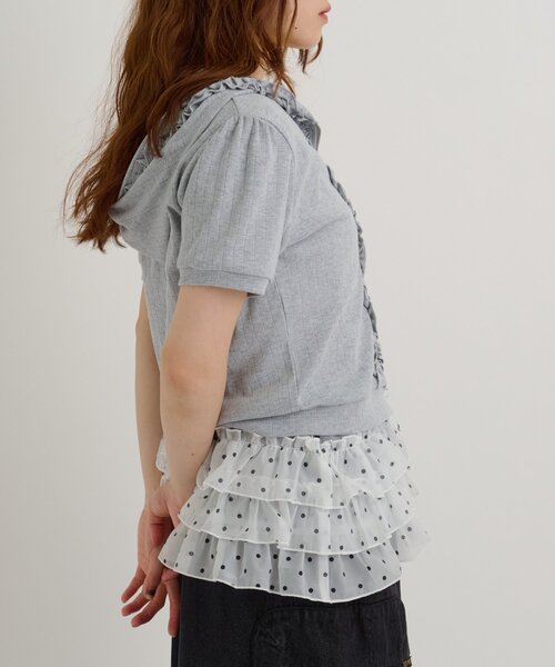 w closet(ダブルクローゼット)の「【3色展開】フリル半袖パーカー(パーカー・レディース・ブルー/グレー/ネイビー・FREE)」の8枚目の写真