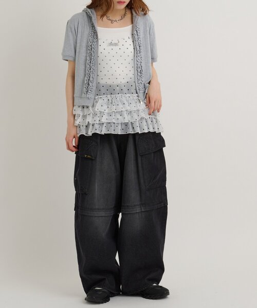 w closet(ダブルクローゼット)の「【3色展開】フリル半袖パーカー(パーカー・レディース・ブルー/グレー/ネイビー・FREE)」の9枚目の写真