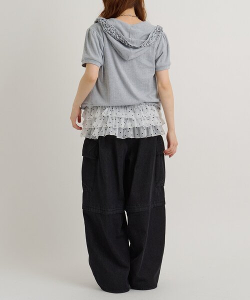 w closet(ダブルクローゼット)の「【3色展開】フリル半袖パーカー(パーカー・レディース・ブルー/グレー/ネイビー・FREE)」の11枚目の写真