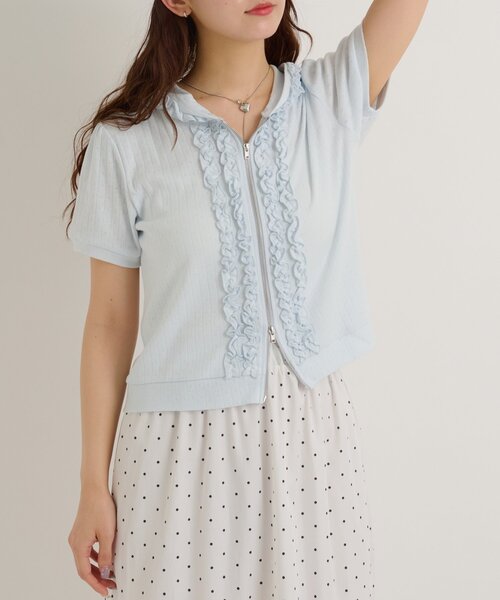 w closet(ダブルクローゼット)の「【3色展開】フリル半袖パーカー(パーカー・レディース・ブルー/グレー/ネイビー・FREE)」の14枚目の写真