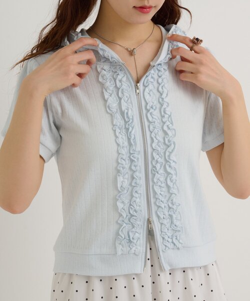 w closet(ダブルクローゼット)の「【3色展開】フリル半袖パーカー(パーカー・レディース・ブルー/グレー/ネイビー・FREE)」の15枚目の写真