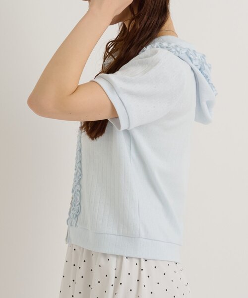 w closet(ダブルクローゼット)の「【3色展開】フリル半袖パーカー(パーカー・レディース・ブルー/グレー/ネイビー・FREE)」の17枚目の写真