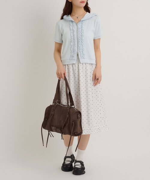 w closet(ダブルクローゼット)の「【3色展開】フリル半袖パーカー(パーカー・レディース・ブルー/グレー/ネイビー・FREE)」の20枚目の写真