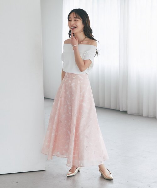 【ラブティックボンボン】クールタッチUVオフショルフレンチニット ピンク La boutique BonBon（ラブティックボンボン）の「クールタッチUV