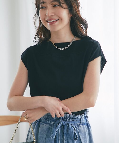 【ラブティックボンボン】クールタッチUVオフショルフレンチニット ピンク La boutique BonBon（ラブティックボンボン）の「クールタッチUV