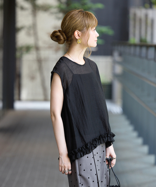 B.C STOCK(ベーセーストック)の「【WEB限定】手洗い可 / ラウンドフリルスリーブレスブラウス(シャツ/ブラウス・レディース・ホワイト/ピンク/ブラック・FREE)」の8枚目の写真