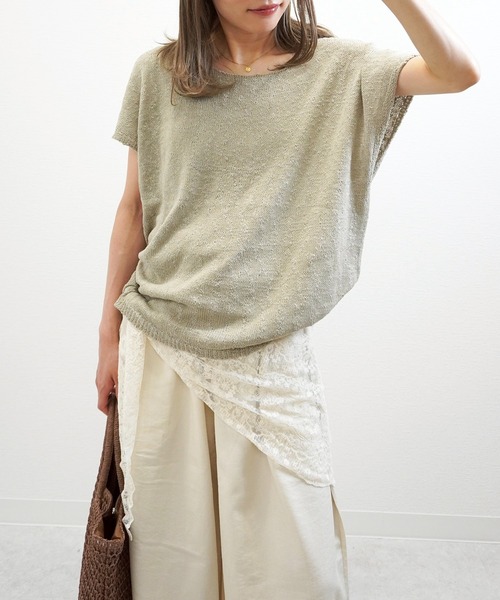 gossara（ゴサラ）の「【体型カバーも◎】サマーニットフレンチPO（ニット/セーター・レディース・ライトベージュ/ベージュ/ホワイト・FREE）」の3枚目の写真