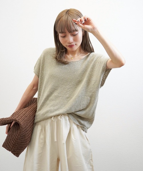 gossara（ゴサラ）の「【体型カバーも◎】サマーニットフレンチPO（ニット/セーター・レディース・ライトベージュ/ベージュ/ホワイト・FREE）」の6枚目の写真