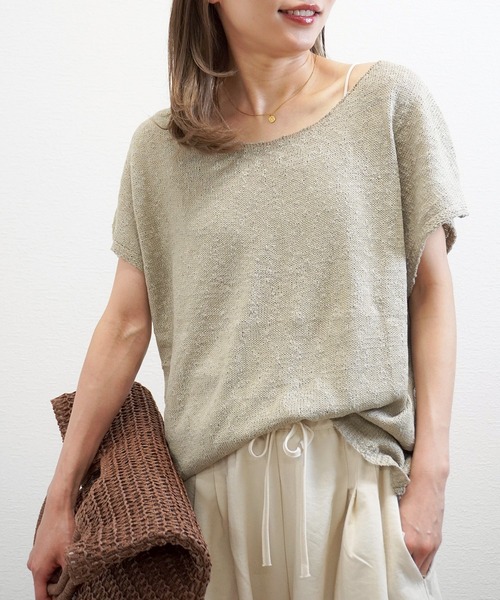 gossara（ゴサラ）の「【体型カバーも◎】サマーニットフレンチPO（ニット/セーター・レディース・ライトベージュ/ベージュ/ホワイト・FREE）」の5枚目の写真