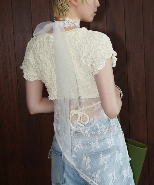 chuclla(チュクラ)の「シャーリングショートトップス chw26s299(Tシャツ/カットソー・レディース・ネイビー/アイボリー・FREE)」の20枚目の写真