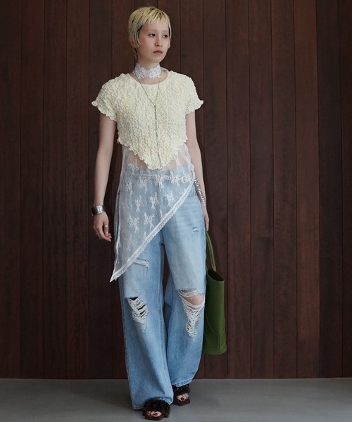chuclla(チュクラ)の「シャーリングショートトップス chw26s299(Tシャツ/カットソー・レディース・ネイビー/アイボリー・FREE)」の19枚目の写真