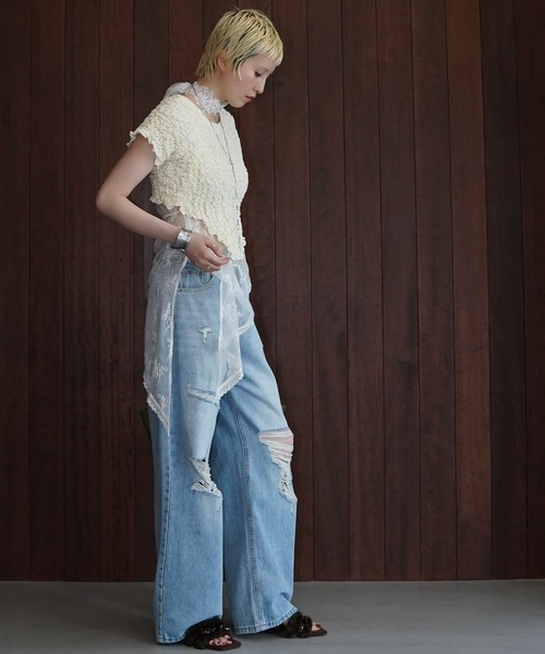 chuclla(チュクラ)の「シャーリングショートトップス chw26s299(Tシャツ/カットソー・レディース・ネイビー/アイボリー・FREE)」の18枚目の写真