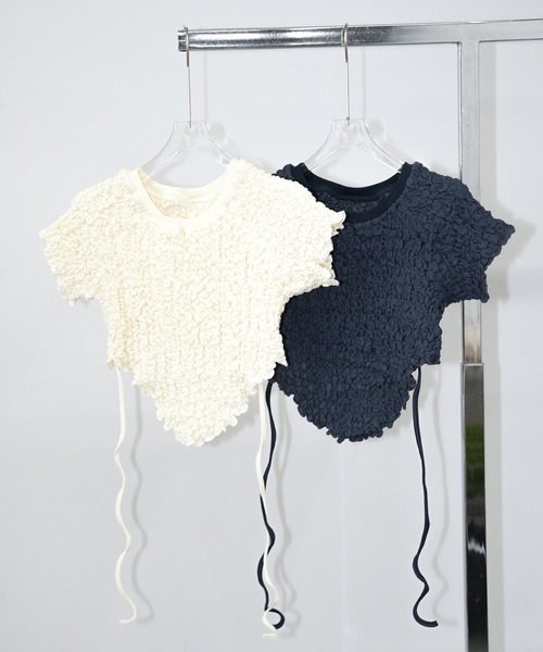 chuclla(チュクラ)の「シャーリングショートトップス chw26s299(Tシャツ/カットソー・レディース・ネイビー/アイボリー・FREE)」の12枚目の写真