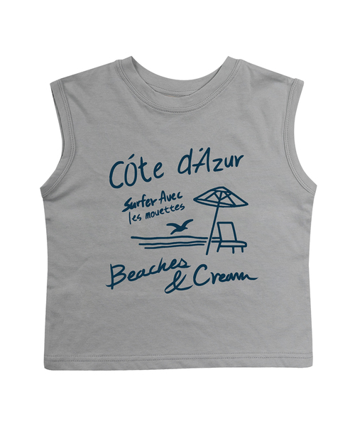 BEACHESAND CREAM KIDS(ビーチスアンドクリームキッズ)の「アジュールビーチ 袖なしTシャツ-グレー(Tシャツ/カットソー・レディース・グレー・SMALL/MEDIUM/LARGE)」の1枚目の写真