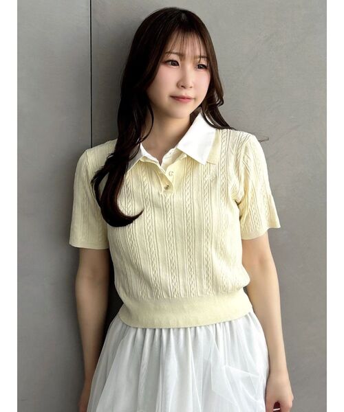 dazzlin(ダズリン)の「ケーブルポロドッキングトップス(ニット/セーター・レディース・ピンク/ネイビー/イエロー/グレー/オフホワイト・FREE)」の4枚目の写真