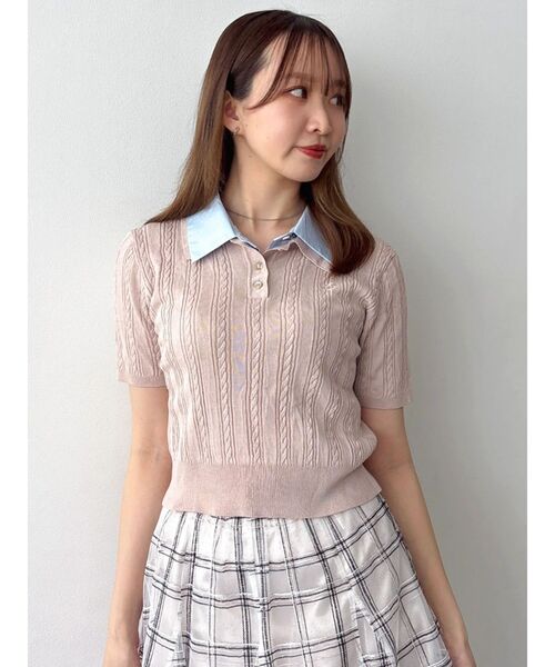 dazzlin(ダズリン)の「ケーブルポロドッキングトップス(ニット/セーター・レディース・ピンク/ネイビー/イエロー/グレー/オフホワイト・FREE)」の6枚目の写真