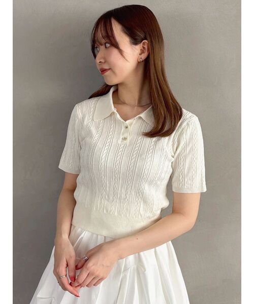 dazzlin(ダズリン)の「ケーブルポロドッキングトップス(ニット/セーター・レディース・ピンク/ネイビー/イエロー/グレー/オフホワイト・FREE)」の13枚目の写真
