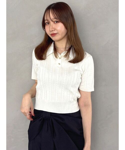 dazzlin(ダズリン)の「ケーブルポロドッキングトップス(ニット/セーター・レディース・ピンク/ネイビー/イエロー/グレー/オフホワイト・FREE)」の18枚目の写真