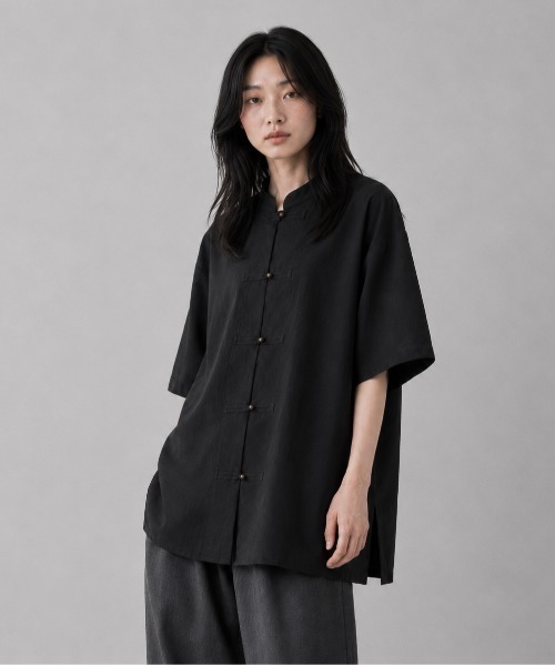 ONE DAY KMC (ワンデイケーエムシー)の「KUNG-FU SHIRT カンフーシャツ チャイナシャツ キレイめ 無地 半袖 シャツ / CTTP-004(シャツ/ブラウス・メンズ・ブラック・LARGE/SMALL/MEDIUM)」の4枚目の写真