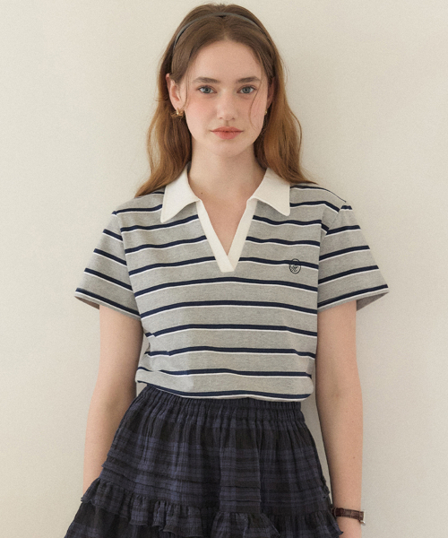 OURHOPE(アワーホープ)の「ロリストライプカラーTシャツ - メランジグレー(ポロシャツ・レディース・チャコールグレー・FREE)」の3枚目の写真
