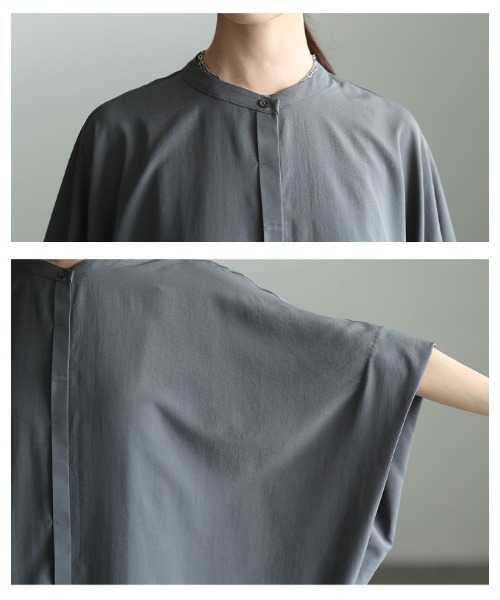 Sawa a la mode(サワアラモード)の「オーバーサイズシャツチュニック(チュニック・レディース・チャコール/オフホワイト/ブラック・FREE)」の7枚目の写真