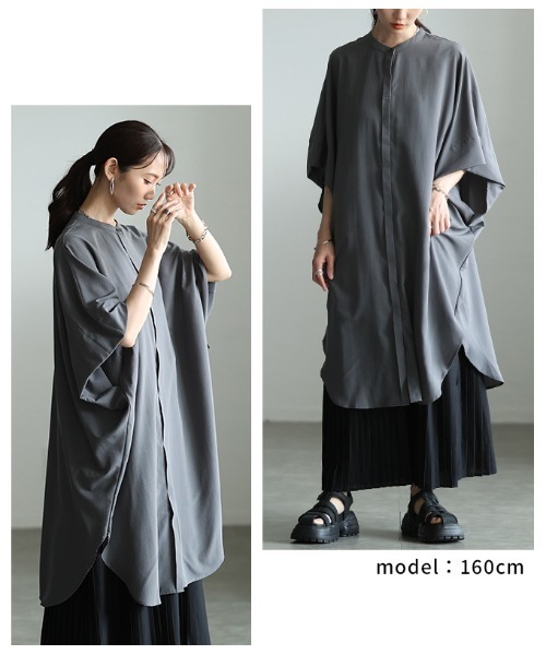 Sawa a la mode(サワアラモード)の「オーバーサイズシャツチュニック(チュニック・レディース・チャコール/オフホワイト/ブラック・FREE)」の10枚目の写真