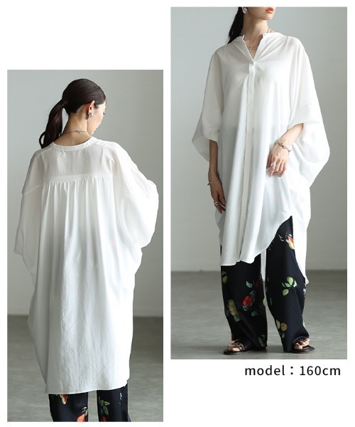 Sawa a la mode(サワアラモード)の「オーバーサイズシャツチュニック(チュニック・レディース・チャコール/オフホワイト/ブラック・FREE)」の15枚目の写真