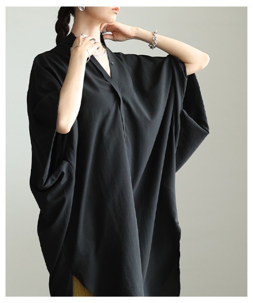 Sawa a la mode(サワアラモード)の「オーバーサイズシャツチュニック(チュニック・レディース・チャコール/オフホワイト/ブラック・FREE)」の19枚目の写真
